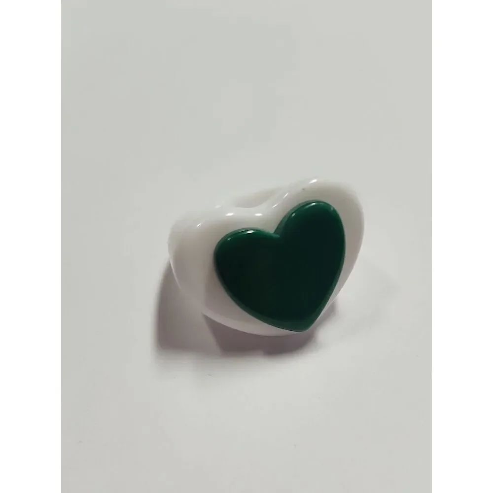 Sparklemuse White Heart with Dark Green Heart Accent Double Heart Ring Size 8